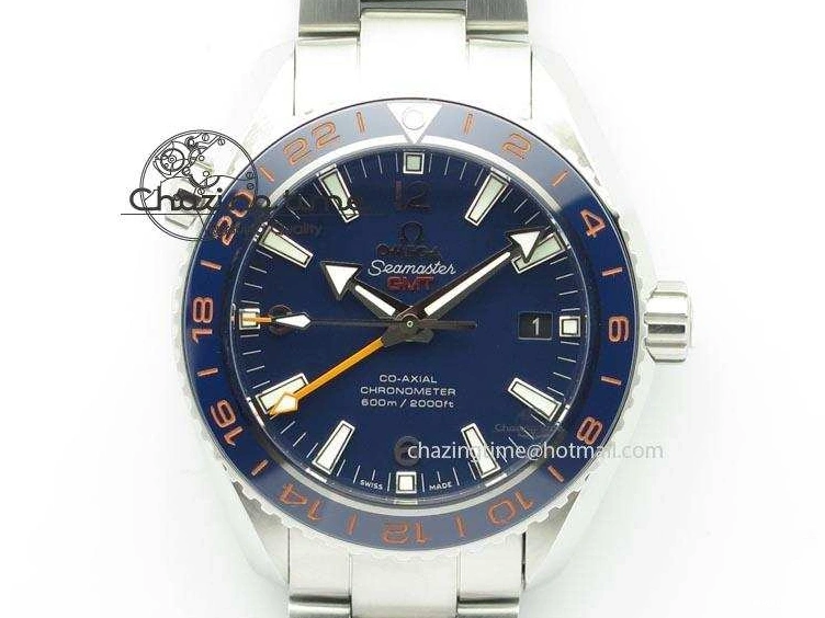 0523 Planet Ocean GMT 43.5mm V6F Goodplanet Orange Marker Blue Dial On SS Bracelet A ModernLook 8215